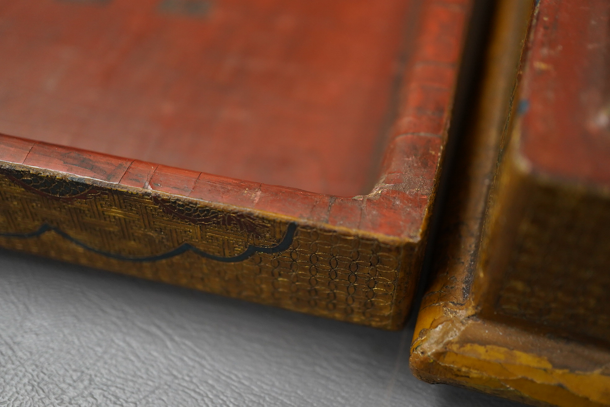 A Chinese inscribed polychrome lacquer document box, Qianlong mark and inscription